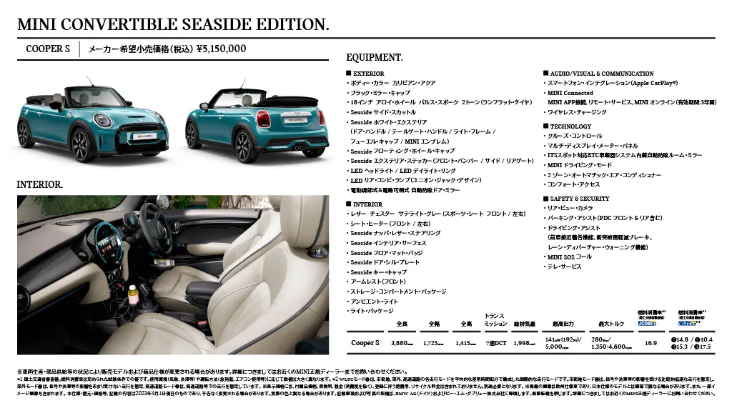 MINI CONVERTIBLE SEASIDE EDITION.